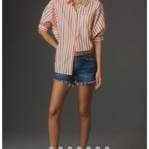 Pilcro Multicolor Striped Button-Up Shirt in Cream, Pink, Red, Orange